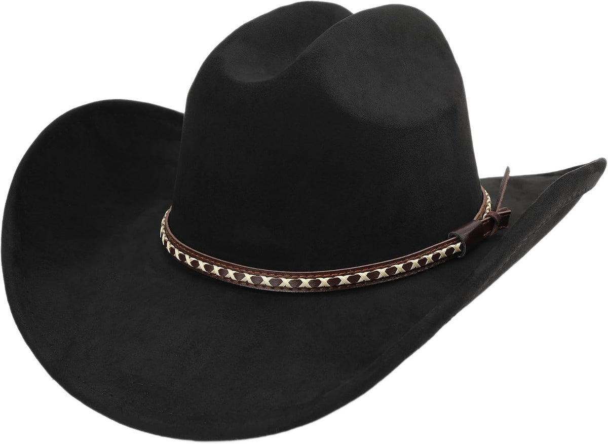 Classic concave-top cowboy hat, ethnic suede hat with belt, unisex couple's hat, western cowboy style
