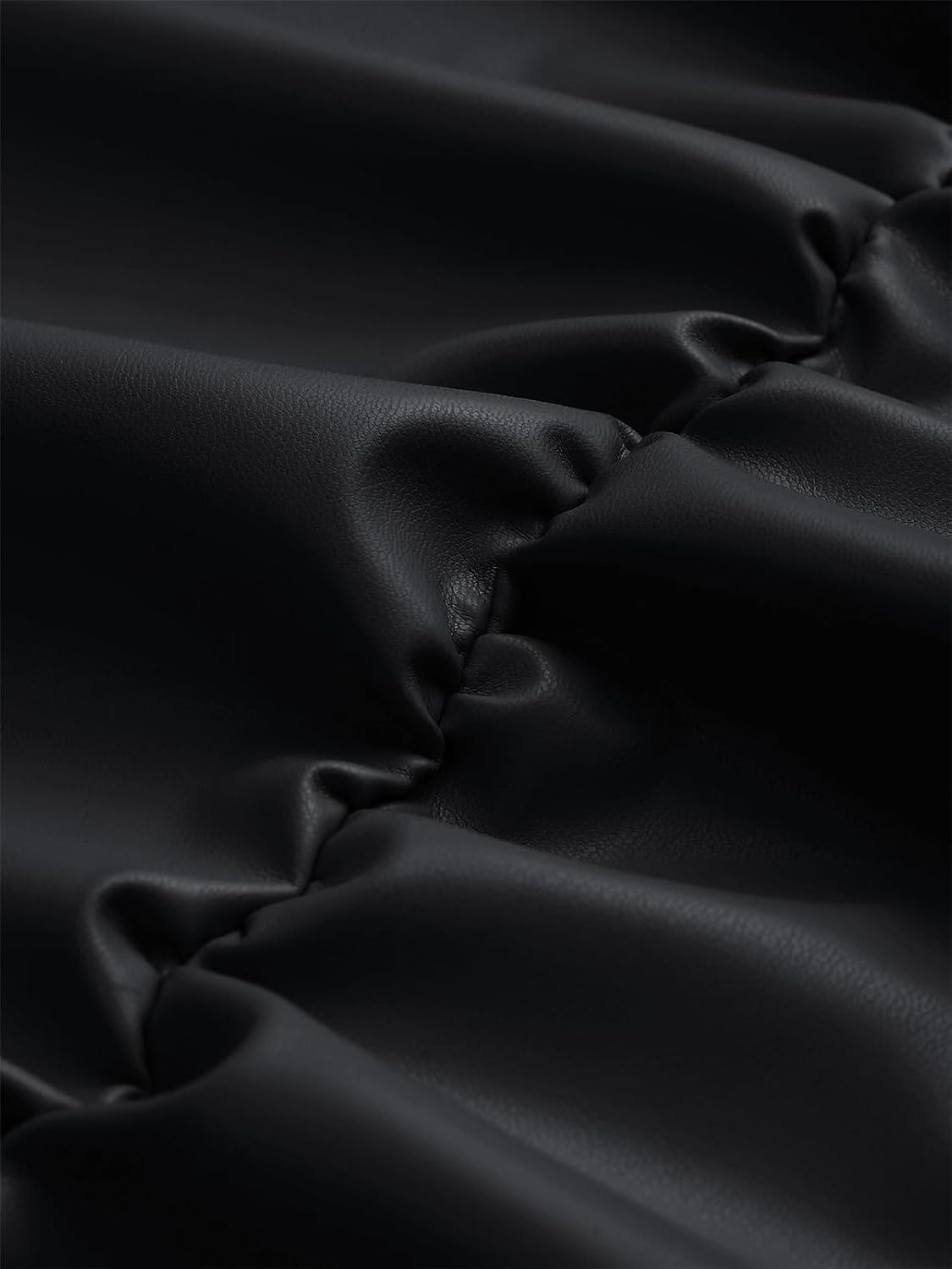 Qikaka Women's Long Sleeve O Neck PU Leather Paneled Ruched Ruffles Sexy Nightclub Party Mini Dress