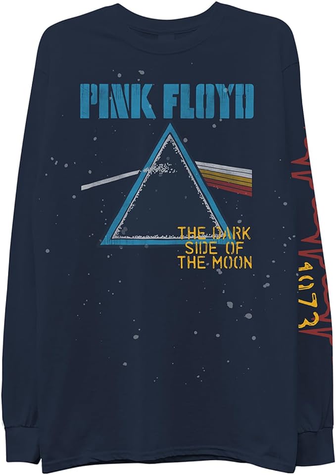 Pink Floyd Mens Concert Shirt Dark Side of The Moon - Vintage Long Sleeve Tee with Sleeve Print