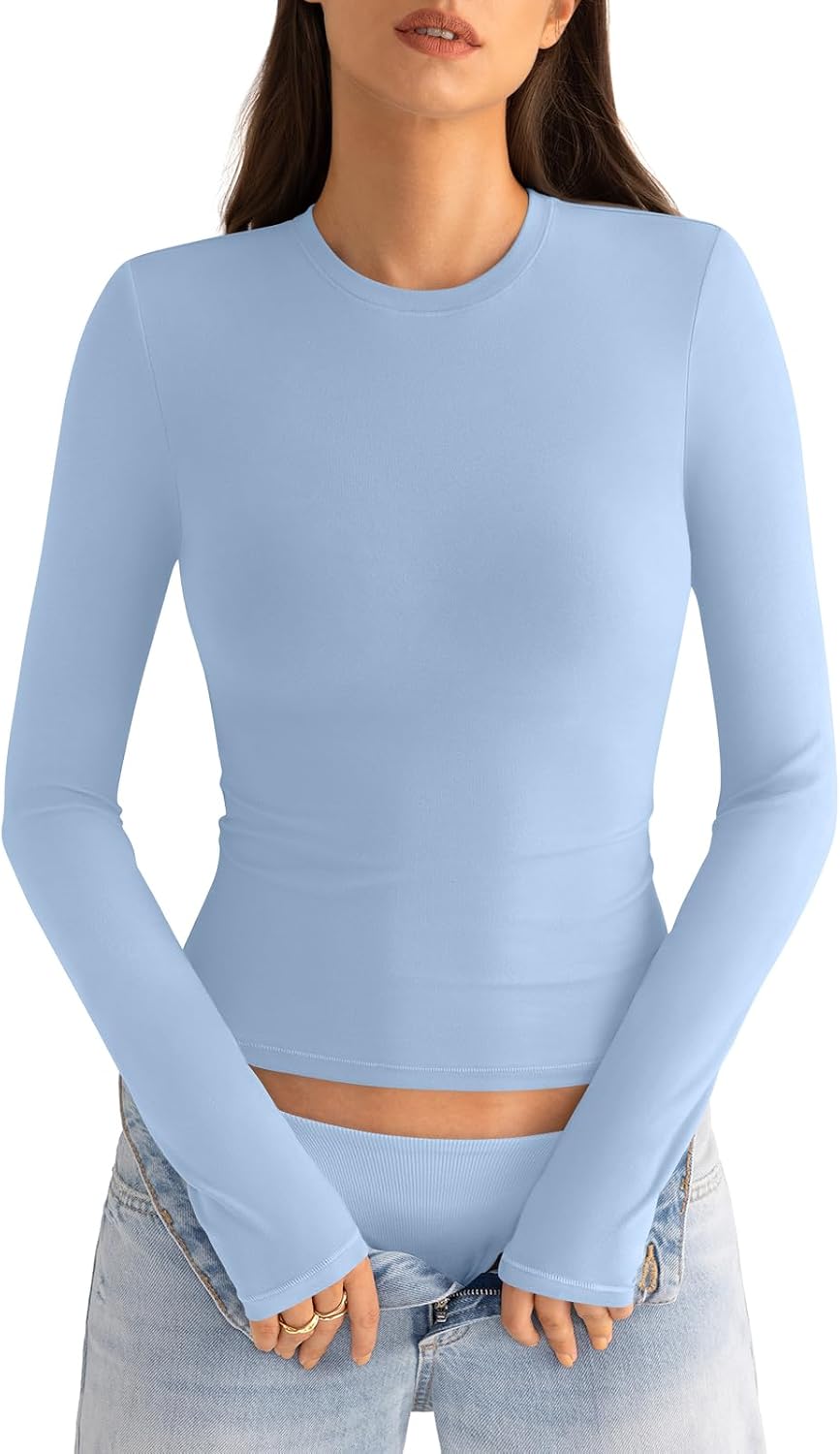 EasyGala Womens Cotton Long Sleeve Shirts Crew Neck Fitted Basic Going Out Outfits Undershirt Spring Fall Clothes 2026.
