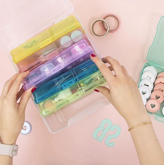 Craftelier - Portable Transparent Storage Box with 6 Mini Translucent Coloured Boxes for Scrapbooking Materials and Other Crafts | Includes Snap Closure | Size Approx. 22 x 18.90 x 13.80 cm