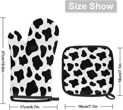 Cow Oven Mitts Set, Kitchen Oven Mitts and Pot Holders Set, Heat Resistant Hot Pads and Oven Mittsfor Baking Cooking Grilling BBQ