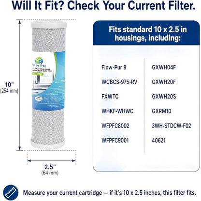 CFS – Carbon Block Water Filter Cartridge Compatible with Universal 10” Filter Models – Remove Bad Taste & Odor – Whole House Replacement Water Filter Cartridge – 0.5 Micron - White (Pack of 1)