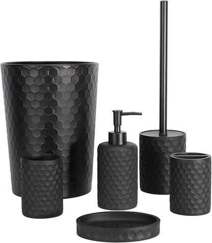 zccz Bathroom Accessory Set - 6 Pcs Black Bathroom Accessories Set with Trash Can, Toothbrush Holder, Toothbrush Cup, Soap Dispenser, Soap Dish, Toilet Brush Holder (Brush Not Included) - Accessoire Salle de Bain