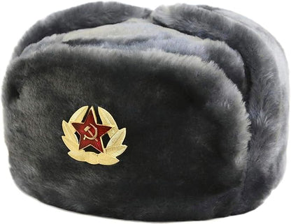 SIBERHAT Hat Russian Soviet Army Air force Fur Military Ushanka GR, Gray, Grey, Size L [metric-60, USA - 7 1/2 (23.5" around]