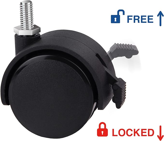 Guildrey Threaded Caster, M8-1.25 Swivel Stem for Replacement, Set of 4, Twin Caster Wheels with Locking Brake