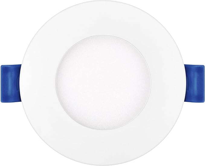 Maxxima 3 in. 5 CCT Ultra Thin Recessed LED Downlight, 500 Lumens, Slim Canless Light, IC Rated, 5 Color Temperature Selectable 2700K3000K3500K4000K5000K, Dimmable, White Trim, J-Box Included