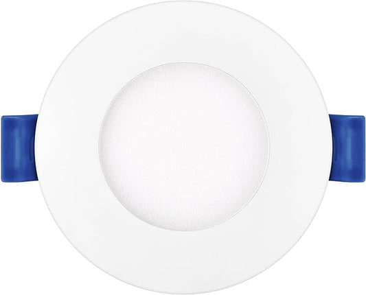 Maxxima 3 in. 5 CCT Ultra Thin Recessed LED Downlight, 500 Lumens, Slim Canless Light, IC Rated, 5 Color Temperature Selectable 2700K3000K3500K4000K5000K, Dimmable, White Trim, J-Box Included