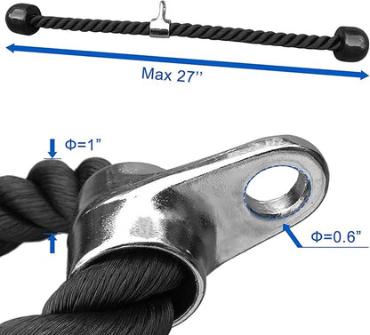 ZJchao Tricep Rope, Pull Down Rope Single Grip Tricep Bicep Exercise Attachment Rope Attachment for Cable Machine with Storage Pouch for Cable Machines Gym Pulley Workout