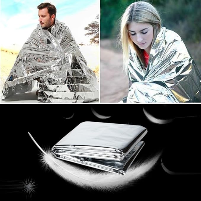 8-Pack Emergency Mylar Blankets, Reflective Space Blanket Survival Kit for Hiking, Camping, Outdoors  First Aid, 84" L x 52 W