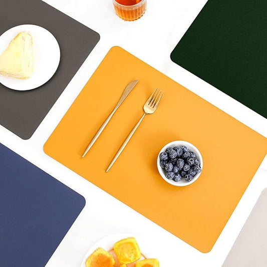 Dark Green Place Mats Indoor Set of 4, Washable Wipeable Table Placemats, Waterproof Leather Table Mats Sets for Kitchen Dining (Dark Green4)