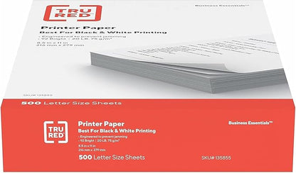 Staples TRU RED Printer Paper, 8.5" x 11", Designed for High-Speed Printers, 92-Brightness, White Color (500 SheetsReam)