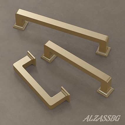 Alzassbg 10 Pack Brushed Gold Cabinet Pulls, 7-12 Inch(192mm) Hole Centers Cabinet Handles Square Kitchen Hardware for Cabinets AL3046BG