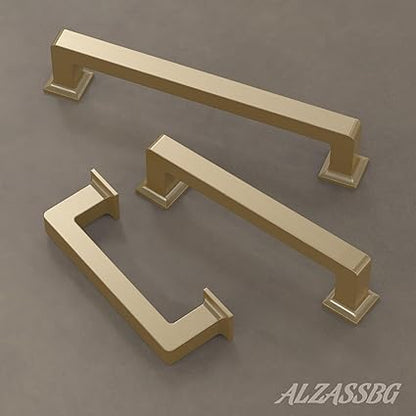 Alzassbg 10 Pack Brushed Gold Cabinet Pulls, 7-12 Inch(192mm) Hole Centers Cabinet Handles Square Kitchen Hardware for Cabinets AL3046BG