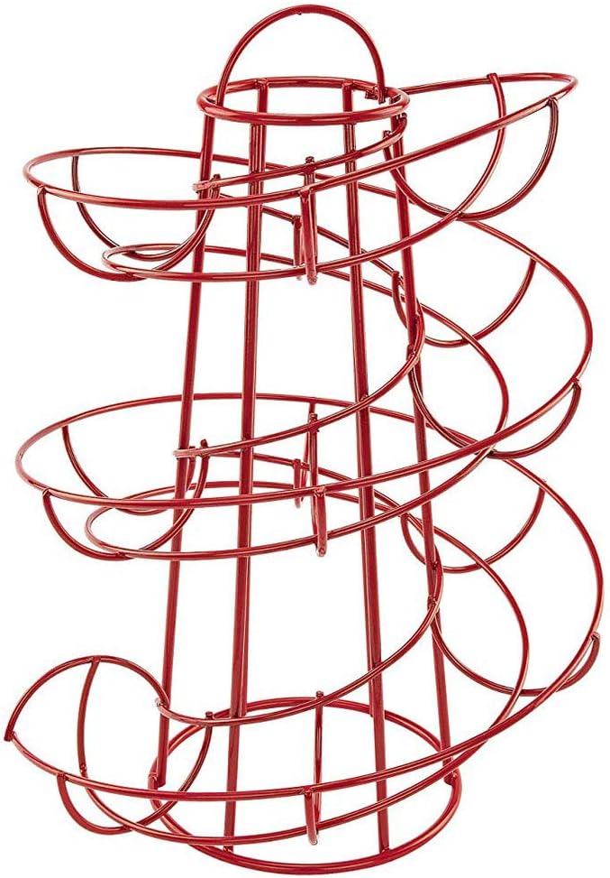Steel Egg Skelter Dispenser Rack,Spiral Egg Holder, Save space, Egg Display Holder, Wire Chicken Egg Storage Organizer,Egg Basket for Countertop Kitchen (Red)