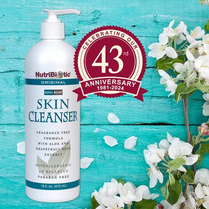 NutriBiotic Original Non-Soap Skin Cleanser, 16 Oz Twin Pack  Fragrance Free with GSE  pH Balanced, Hypoallergenic  Biodegradable  Free of Parabens, Fragrance, Phosphates, SLS, Dyes,  Colorings