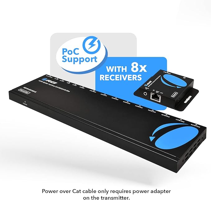 OREI 4K 1x8 HDMI Extender Splitter Multiple Over CAT 6/7 Cable with EDID management - 4K@30Hz upto 165ft and 1080p@60Hz upto 230ft- Loop Out