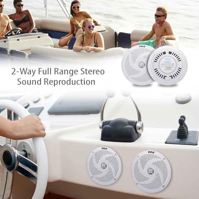 Pyle Marine Speakers - 6.5 Inch 2 Way Waterproof and Weather Resistant Outdoor Audio Stereo Sound System with 240 Watt Power and Low Profile Slim Style - 1 Pair - PLMRS6W (White)