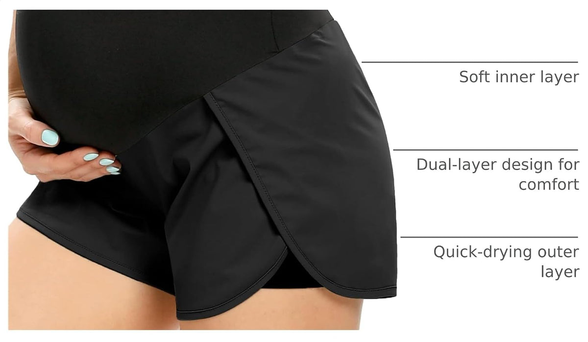 AMPOSH Women's Maternity Workout Shorts Over Belly Buttery Soft Athletic Yoga Running Shorts with Pocket