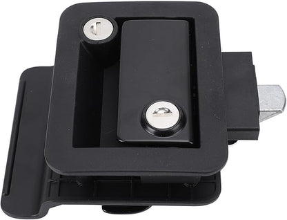 RV Door Lock, Enhanced Security for Motor Home Travel Trailer, Zinc Alloy with Switch, and Wearproof, Black Design, Dual Lock with Matching Keys, Dust Protection Foam, Screw