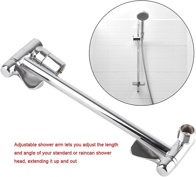 Shower Arm Extension, Adjustable Shower Extension Arm 10 Inch Brass Shower Arm Extender Hardware Brushed Wall, Shower Arms and Slide Bars