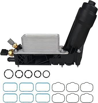 KUSATEC Aluminum Engine Oil Cooler Filter Housing Adapter Assembly For 2011-2013 Chrysler 200 300, Dodge Avenger Challenger Charger, Jeep Grand Cherokee, Ram 1500 CV, 3.6L V6 Engine, Replace 5184294AE