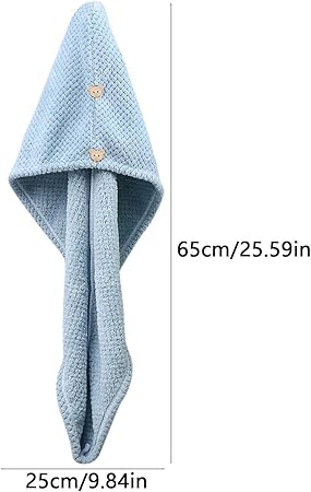 Microfiber Towel for Hair with Bear Button Super Absorbent Hair Towel Fast Hair Drying Towel Turban Wrap 9.84 Inch X 25.5 Inch Dry Hair Cap for Women Bath Shower Makeup (C)