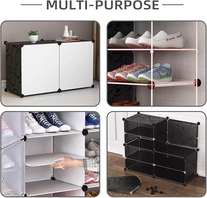 16 Pieces Cube Connectors for Plastic Storage and Wire Grid Modular Shelving - Organizer for Closet DIY Shelves Accessories - Cube Storage Unit for Mesh (Black)