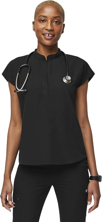 FIGS Rafaela Oversized Scrub Tops for Women  Mandarin Collar, Shirttail Hem, 3 Pockets, 4-Way Stretch Womens Scrub Top