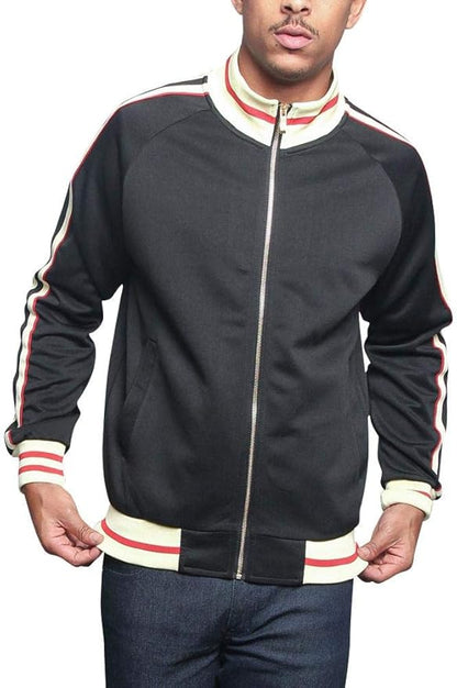 G-Style USA Men's Tri-Colored Solid and Striped Luxury Brand Style Zipper Track Jacket