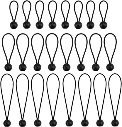 NODG 24 Pieces Ball Bungee 4,6,9 Inch Black Bungee Balls Heavy Duty Tarp Ball Bungee Cords Elastic String 4mm Thickness Tarp  Canopy Shock Cords for Camping, Tents, Cargo, Holding Wire