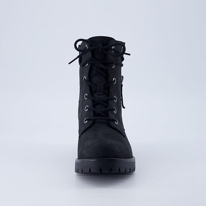 Dunes Women's Kobe Heeled Combat Boots  Lace-Up with Side Zipper, Memory Foam Insoles, Faux Fur Lining, Vegan Nubuck Leather, Wide Widths Available