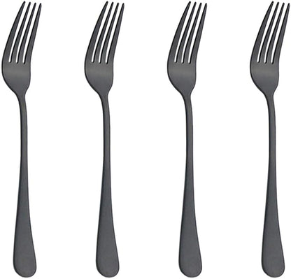 Matte Black Salad Forks Set 4 Piece, Flatware Bulk 188 Stainless Steel Heavy Duty Silverware Fork, 7.48-Inch Eating Utensils Table Dessert Fork Service for 4 Satin Finished, Dishwasher Safe