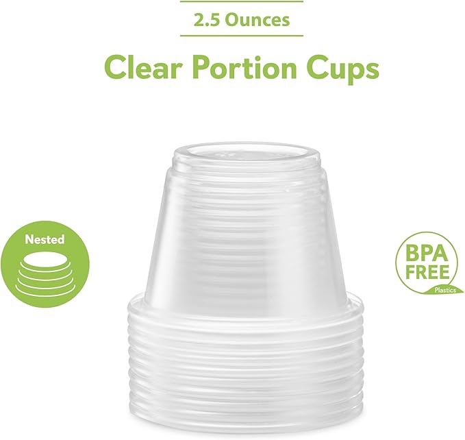 200 2.5 oz, Cups Clear Disposable Plastic Portion Cups No Lids, Small Mini Containers for Portion Control, Jello Shots, Meal Prep, Sauce Cups, Slime, Crafts, Disposable Souffle Cups