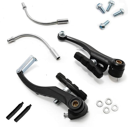 2 Pairs Bike Brake Set, Universal Complete V Bike Brakes Set for Most Mountain Bicycle, Including Road Bike Brakes Cables, Front Back Wheels End Caps,End Ferrules-Black