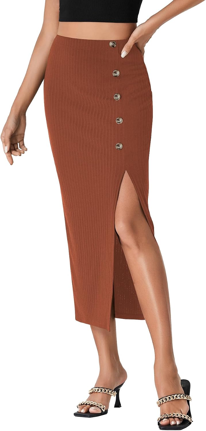 Women's High Waist Long Pencil Skirt Side Split Bodycon Party Club Night Out Midi Skirts
