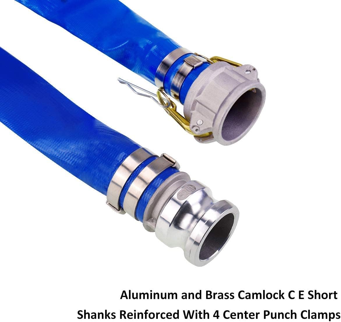 2" x 50' Blue PVC Backwash Hose with Camlock C and E Fittings, Heavy Duty Discharge Hose, Durable Reinforced Pool Drain Hose for Swimming Pools