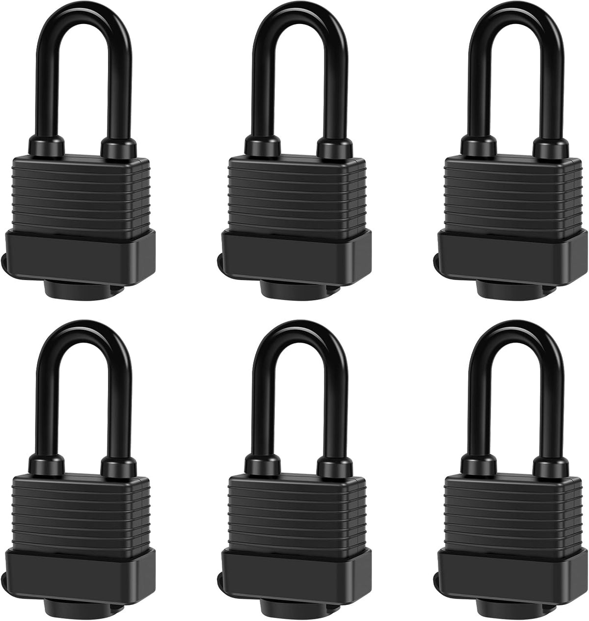 Padlocks Keyed Alike for Outdoor use, Pack of 6, Laminated Steel Lock Set Safety Padlock,Waterproof Heavy Duty Outdoor Security Lock for Outdoor(Black)