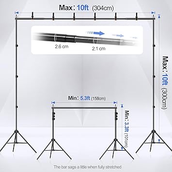 EMART Backdrop Stand 10x10ft(WxH) Photo Studio Adjustable Background Stand Support kit with 2 Crossbars, 8 Clamps, 2 Sandbags and Carry Bag for Parties, Events Decoration, Wedding, Photography