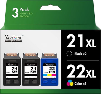 Valuetoner Remanufactured Ink Replacement for HP 21 XL 21XL 22 XL 3-Pack C9351AN & 22 C9352AN for DESKJET F4180 F2210 D1560, OFFICEJET 4315 J3640, FAX 3180, PSC 1401 (2 Black, 1 Tri-Color)