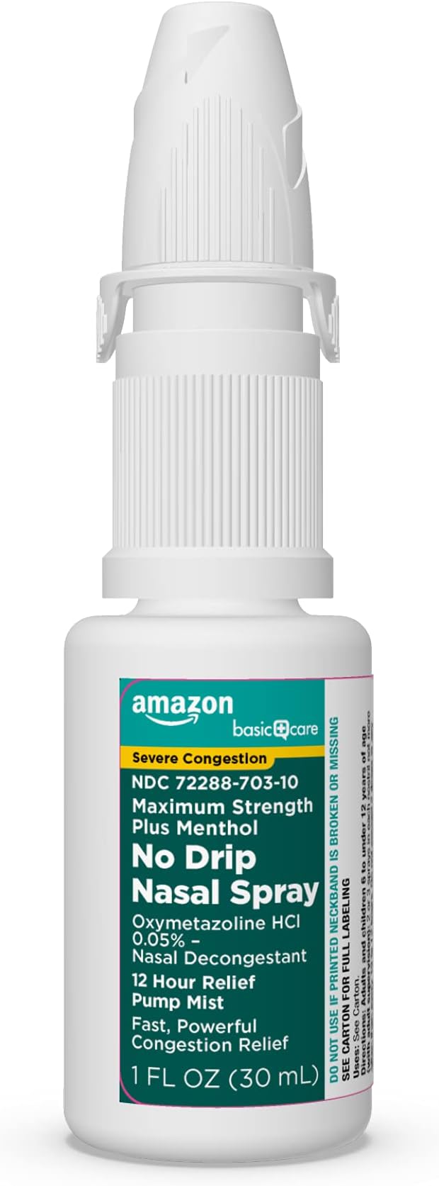 Basic Care No Drip Severe Congestion Nasal Pump Mist Spray, 12 Hour Relief, Oxymetazoline HCl, Maximum Strength Plus Menthol, Steroid Free, 1 fl oz (Pack of 1)