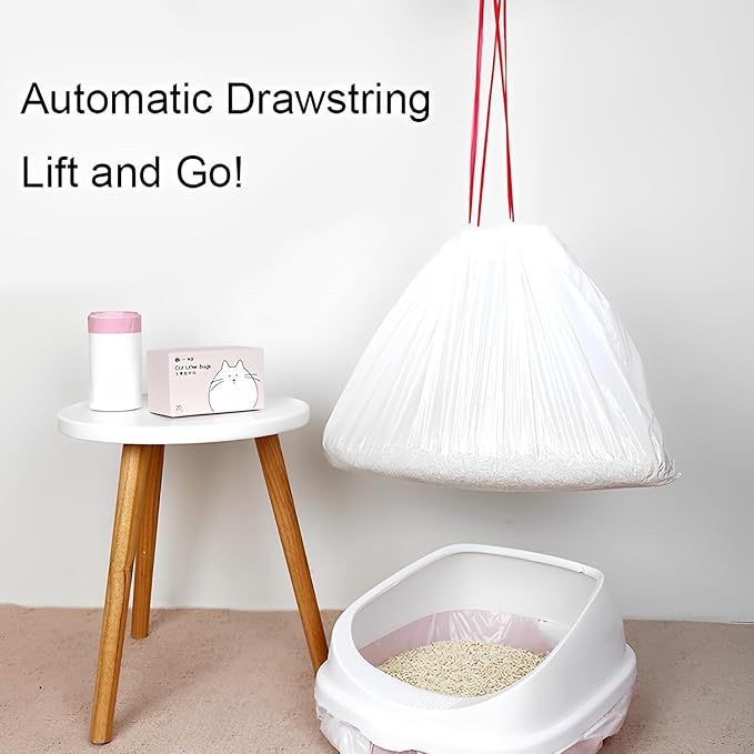 Drawstring Cat Litter Bags - Super Thick, Durable, Easy Clean Up, Jumbo Size Kitty Litter Box Liner Bag for Pet Cats (17.5" o 40.5" -7Pcs)