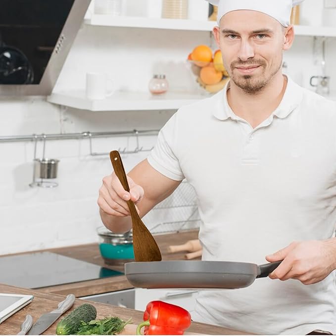 1 PCS Flat Wooden Spatula Wooden Turner Spatula Kohl Wood Spatulas Wood Wok Spatulas Flat Spoons for Cooking Premium Non Stick Cooking Utensil Angled for Gifting