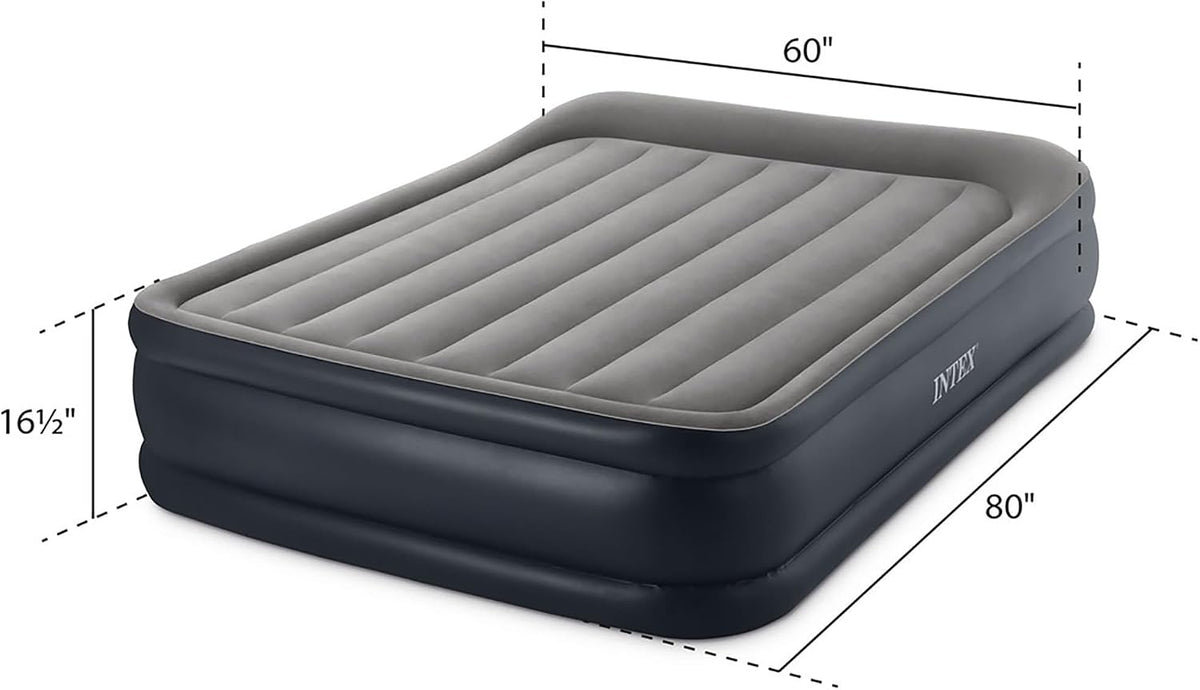 Intex Dura-Beam Plus Deluxe 16.5" Queen Air Mattress with Built-in Pump 64135ED - Deluxe Pillow Rest Portable Inflatable Bed for Camping, Travel & Guests