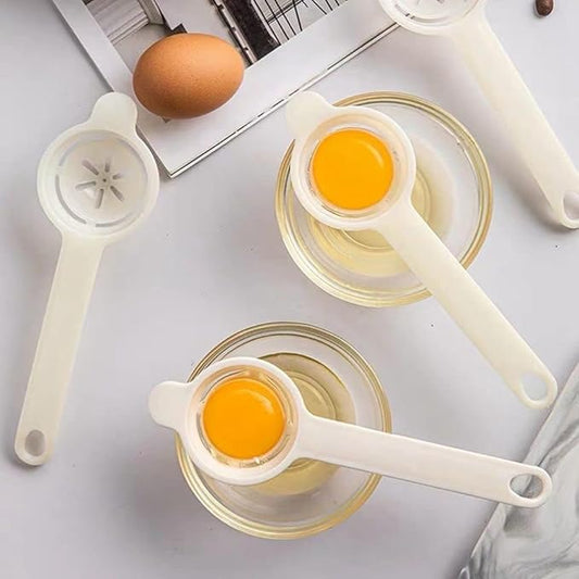Beige plastic egg separator, white egg yolk separator with long handle, quick and easy white yolk filter baking tool, easy creative kitchen accessories of