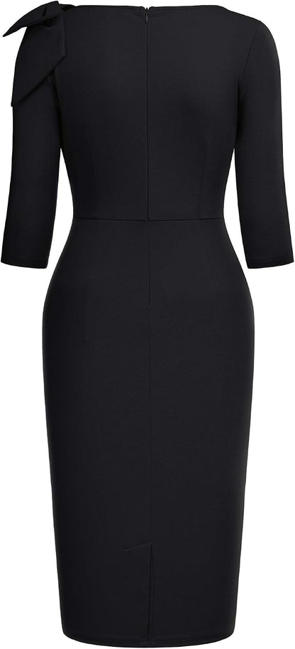Miusol Women's 1950s Style Bow 2/3 Sleeve Business Pencil Dress .