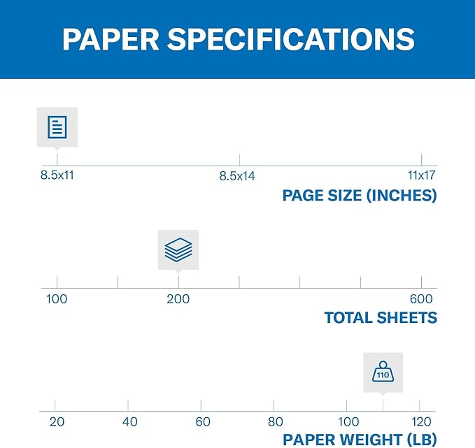 Hammermill White Cardstock, 110 Lb, 8.5 x 11 Colored Cardstock, 1 Pack (200 Sheets) - Thick Card Stock, Made in the USA, 168380