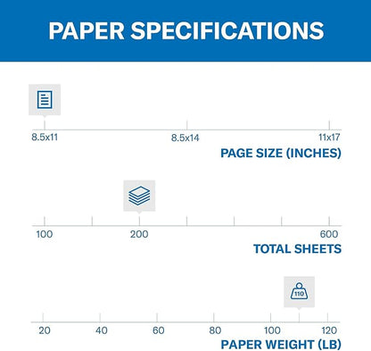 Hammermill White Cardstock, 110 Lb, 8.5 x 11 Colored Cardstock, 1 Pack (200 Sheets) - Thick Card Stock, Made in the USA, 168380