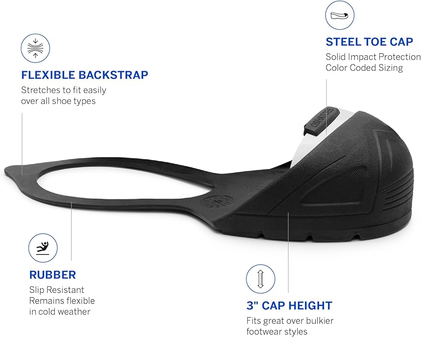 OSH1162-11, Natural Rubber Safety Overshoes with Steel Toe Cap and Back Strap Shoe Cover (Color Coded by Size)