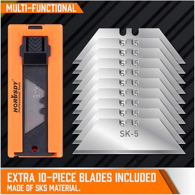 HORUSDY 4-Pack Box Cutter Utility Knife, Heavy Duty Aluminum Shell Retractable Box Cutter for Cardboard, Boxes and Cartons, Extra 10 Blades